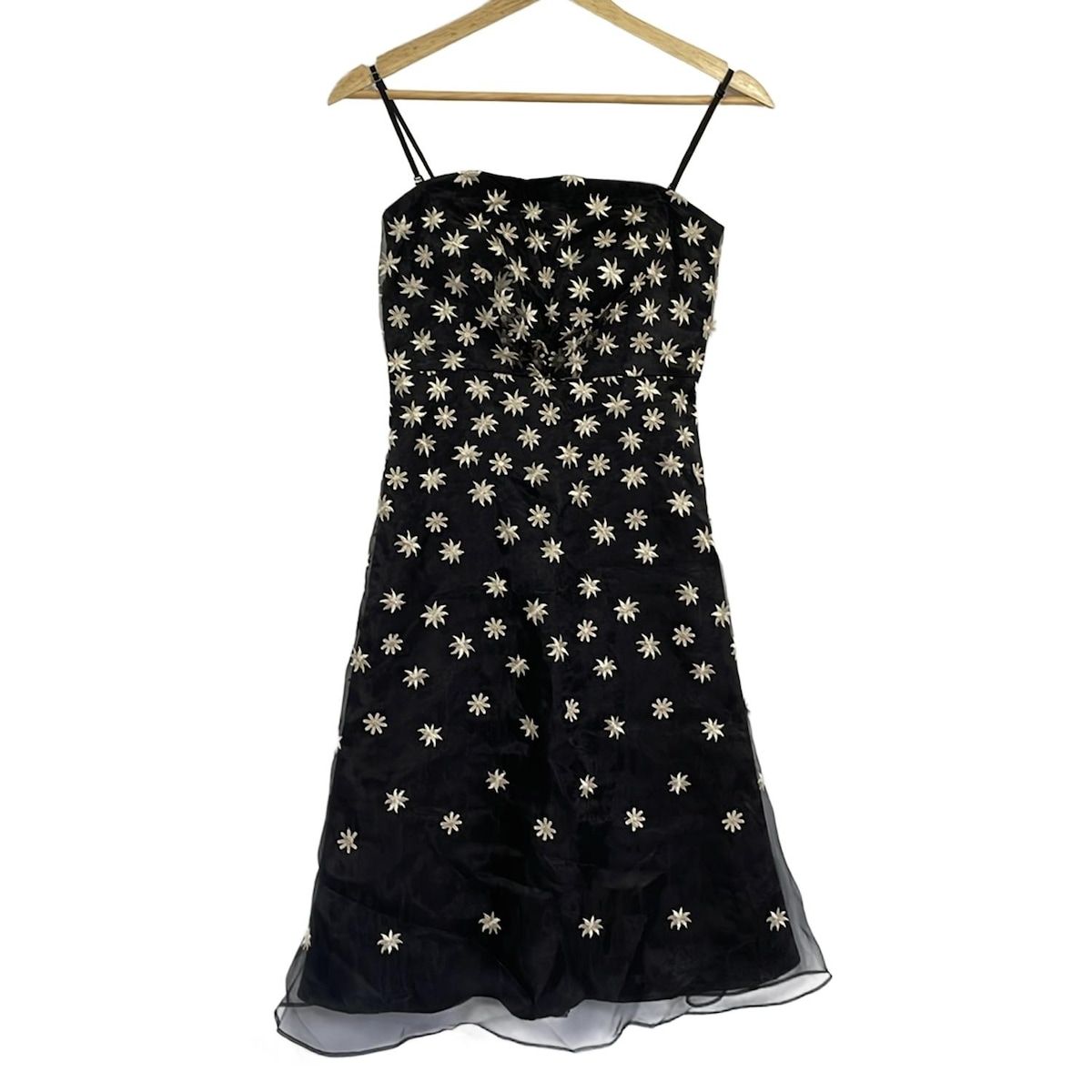 Sybilla シビラ ワンピース サイズM レディース - 黒×アイボリー キャミワンピ ひざ丈 花柄 刺繍 シースルー