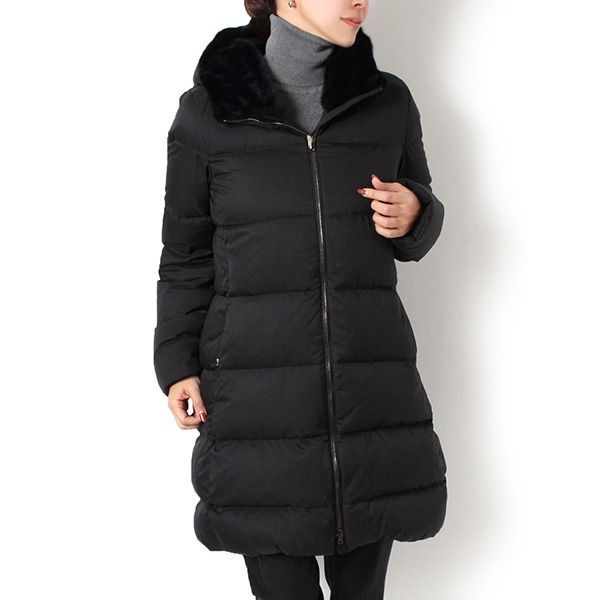 25AWモデル ヘルノ HERNO レディース フェイクファー ダウンコート ブラック PI001948D 12414Z 9300 2025-26AW l-outer