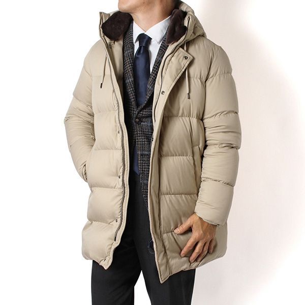25 AWモデル ヘルノ HERNO メンズ アレンデール フェイクファースタンド ダウンコート ベージュ 12414 Z 1980 2025 26 AW m outer