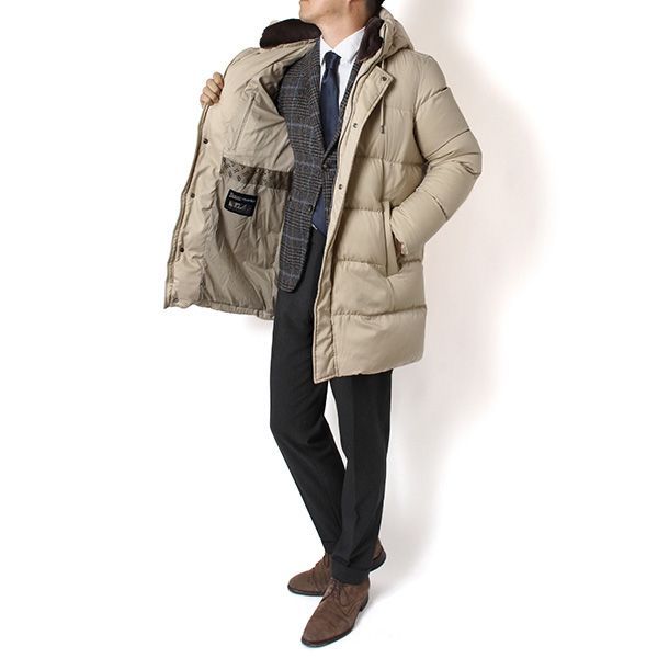 25AWモデル ヘルノ HERNO メンズ アレンデール フェイクファースタンド ダウンコート ベージュ PI001159U 12414Z 1980 2025-26AW m-outer