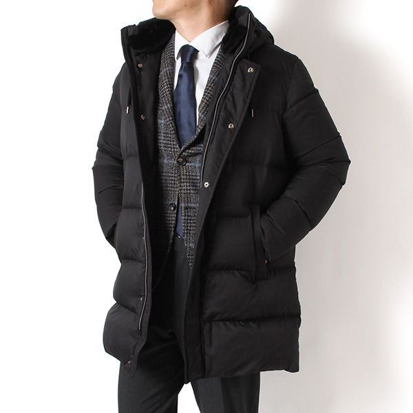 25AWモデル ヘルノ HERNO メンズ アレンデール フェイクファースタンド ダウンコート ブラック PI001159U 12414Z 9300 2025-26AW m-outer