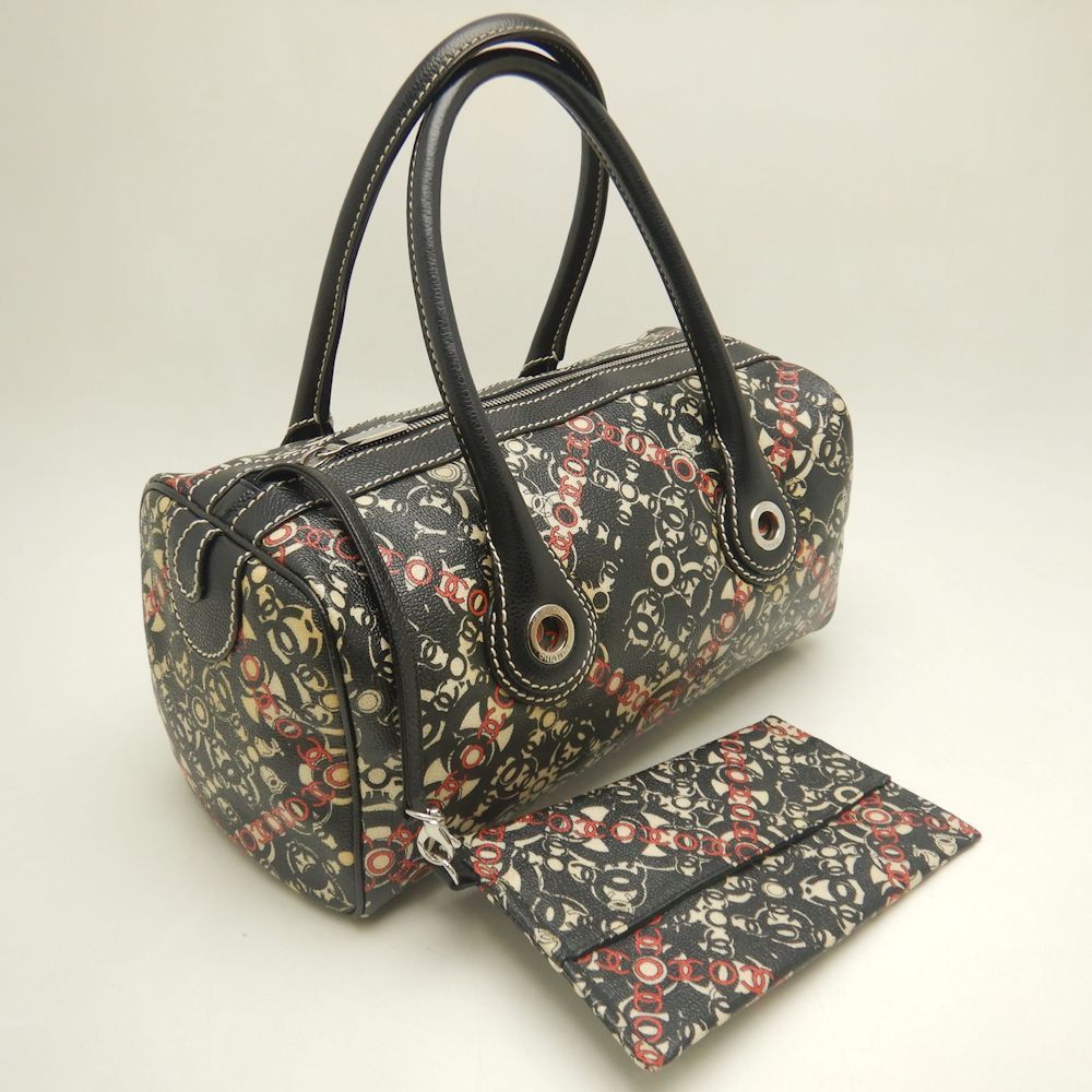 CHANEL シャネル ココトラベル ミニボストンバッグ PVCxキャビアスキン ブラック レッド レディース 253312