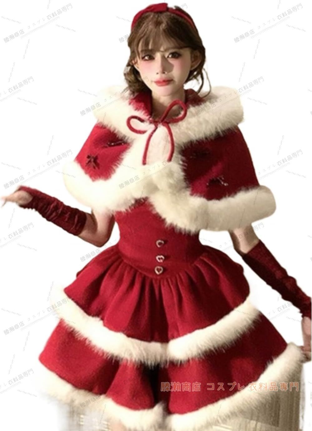冬 クリスマス 新年 赤い 雰囲気 フード付き マントジャケット ワンピース 2点セット クリスマス コスプレ サンタクロース ロリータ