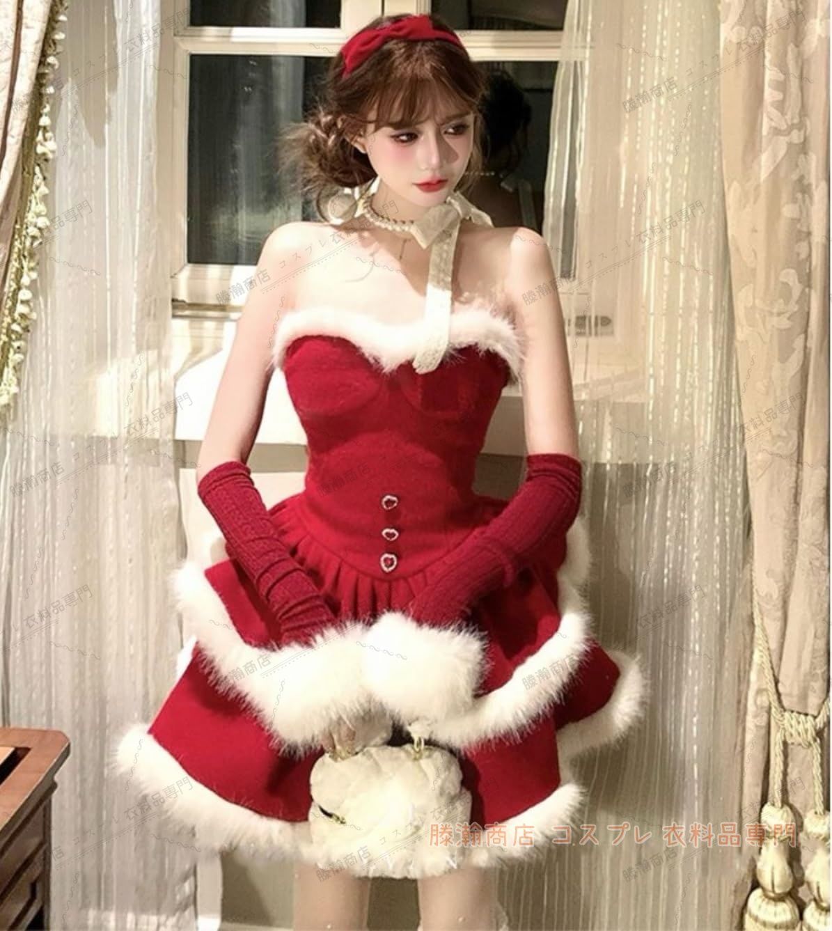 最高品質を待つ！ 冬 クリスマス 新年 赤い 雰囲気 フード付き マントジャケット ワンピース 2点セット クリスマス コスプレ サンタクロース ロリータ 格安通販サイト。