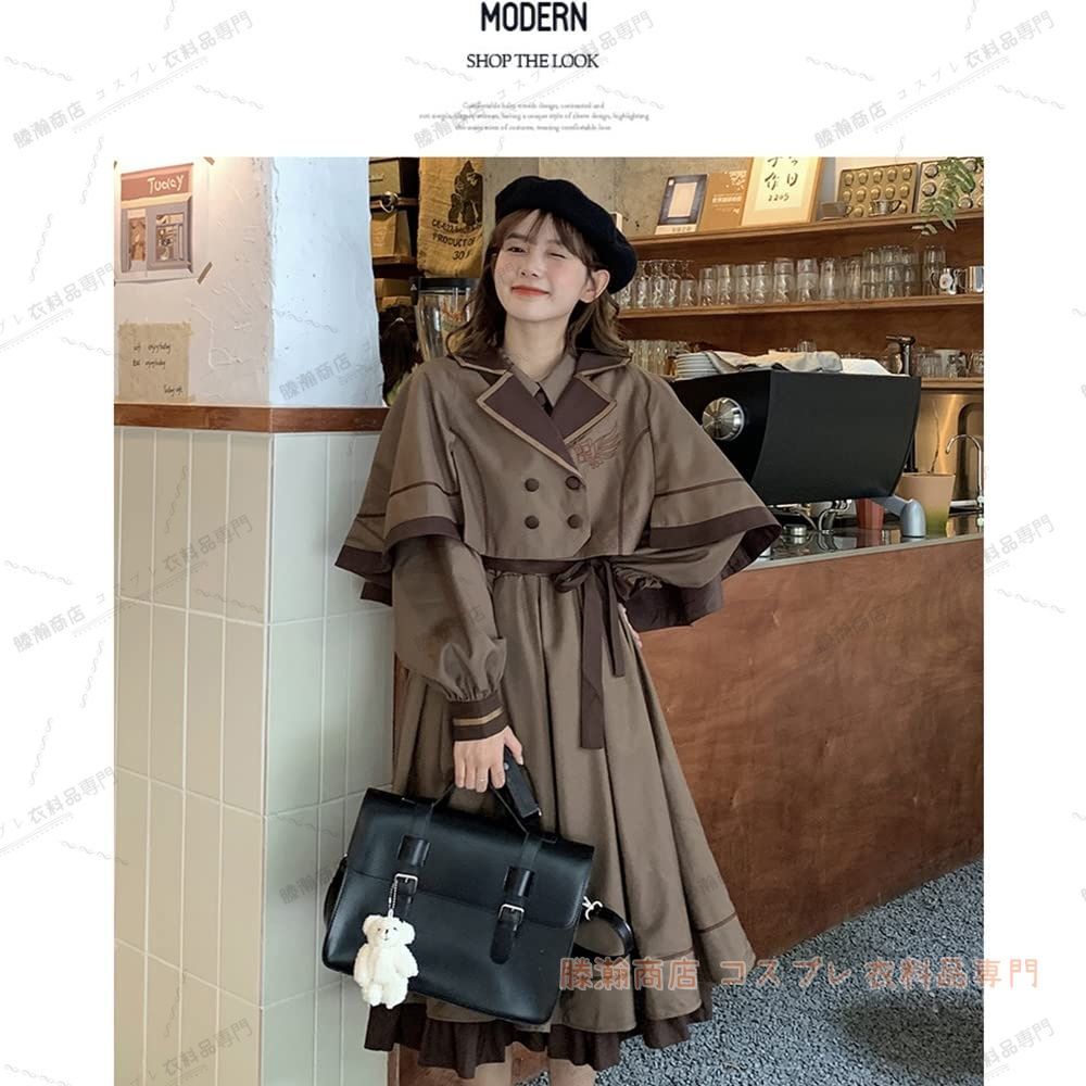 コスチューム ロリータ ワンピース コスプレ 制服 探偵コート 長袖 膝丈 ポンチョ付き ３点セット cosplay Lolita jk 制服 学生