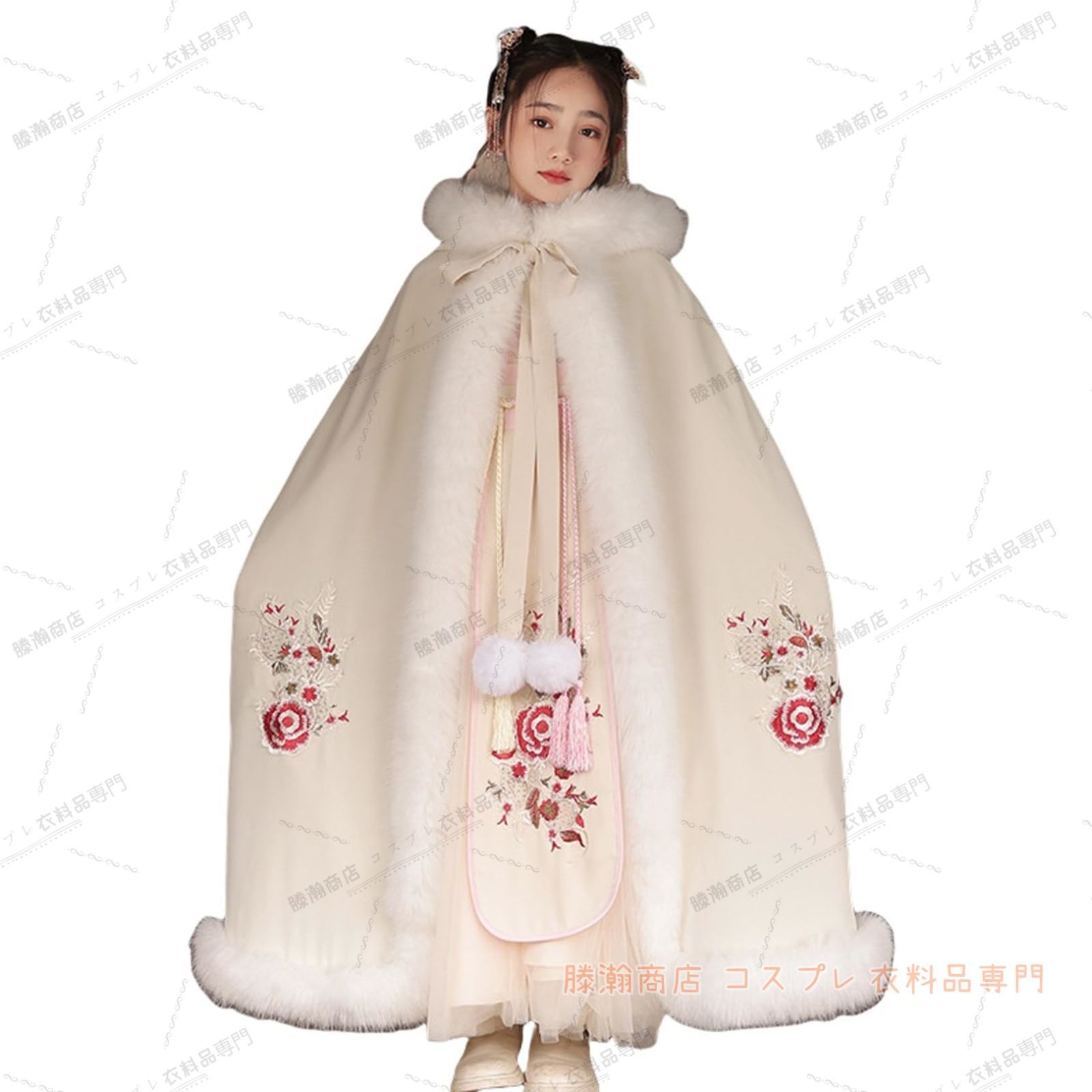 漢服 女の子 チャイナドレス 刺繍 唐装 中国風 もこもこ ロリータワンピース ガールズ レッド 厚め ダウン コスプレ衣装 キッ