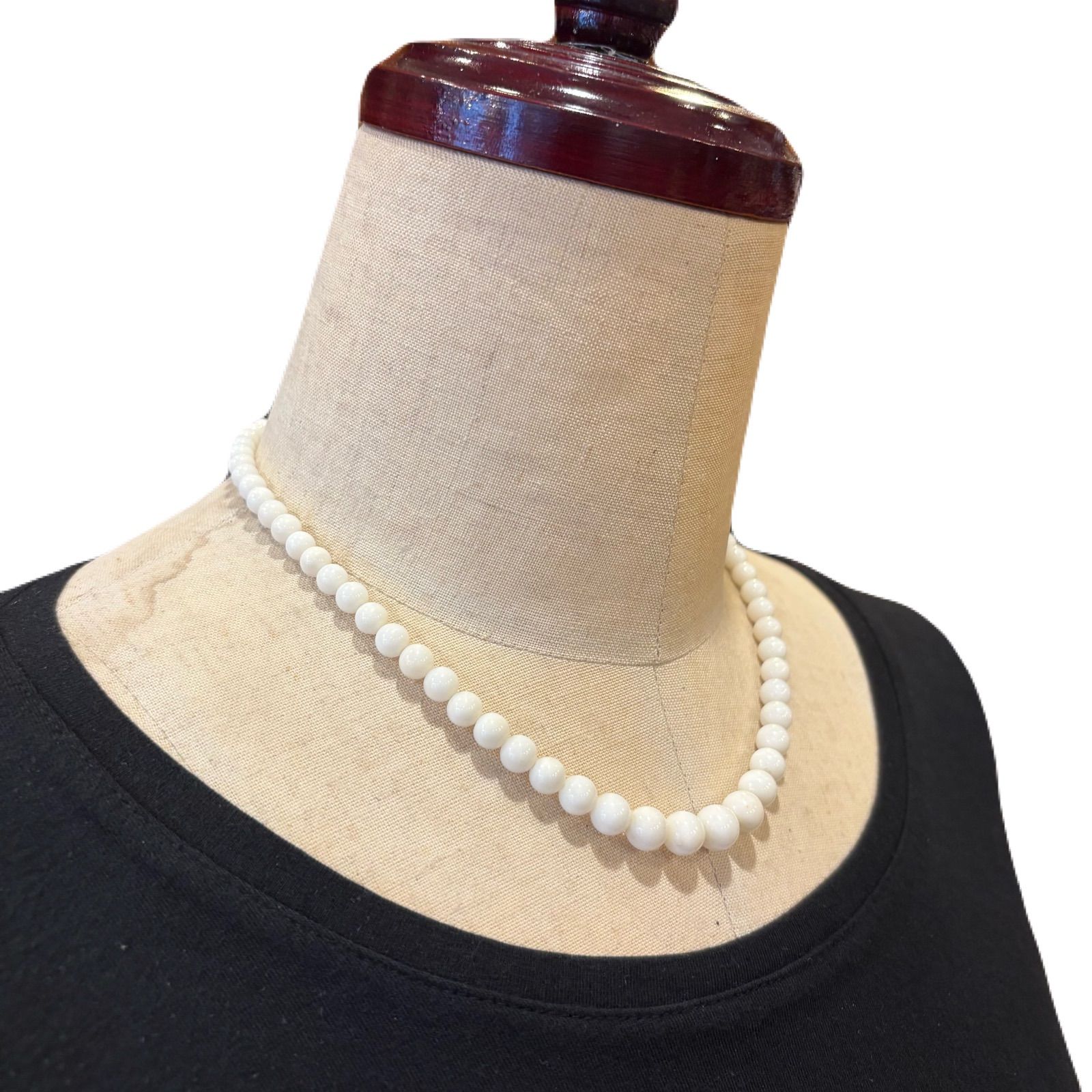 気品漂う天然白珊瑚ネックレス 約44cm　上質ホワイトコーラルジュエリー 天然白珊瑚ネックレス SILVER金具使用 5〜9mm珠 約44cm 上品なホワイト