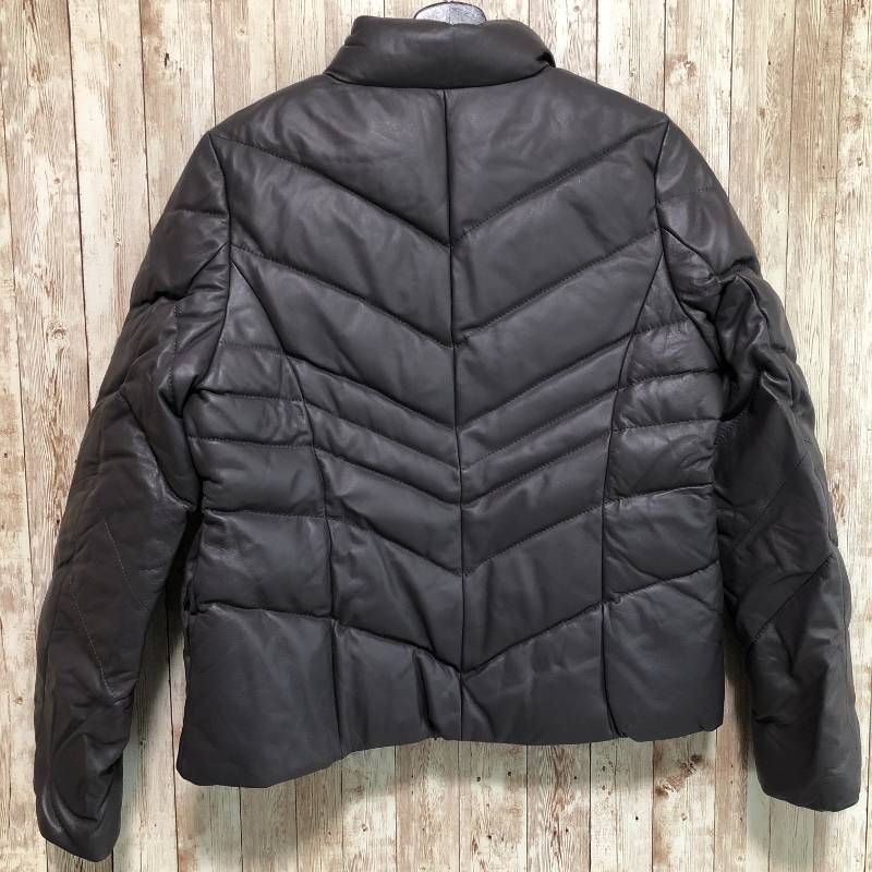 タ Let me glow レットミーグロウ ムレザーダウンジャケット 濃いグレー M