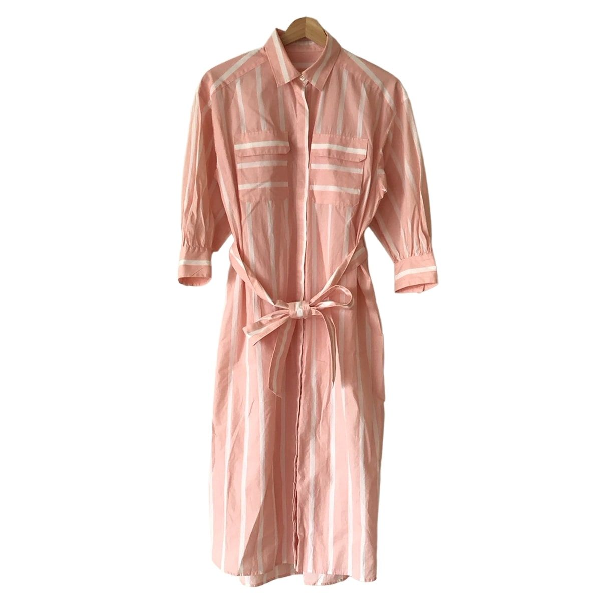 グレースクラス ワンピース サイズ36 S レディース - ライトピンク×白 レギュラー 長袖 ロング ストライプ シャツワンピ