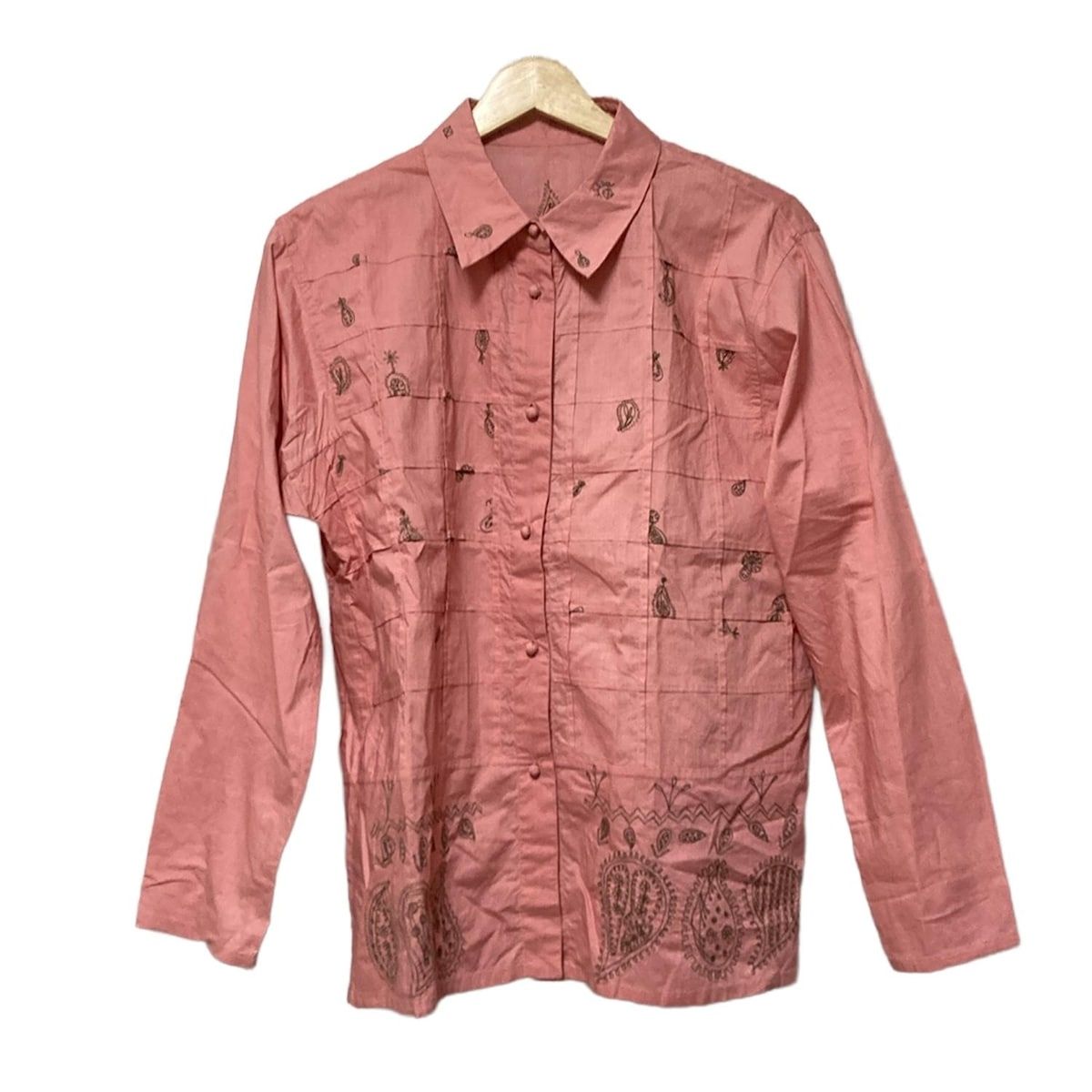 HaaT HeaRT ハート 長袖シャツブラウス サイズ2 M レディース - ピンク×カーキ 刺繍 ペイズリー柄