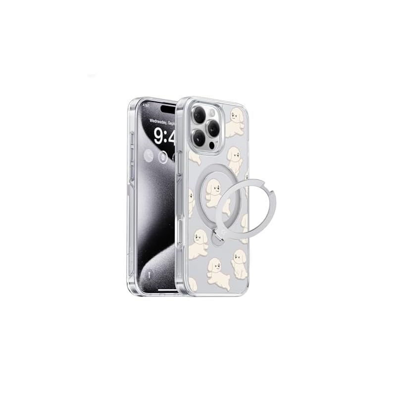 最新トレンド 360°回転スタンド CASEKOO iPhone 16 Pro Max 用ケース クリア 比熊犬 ふわふわ 米軍MIL規格 フィット感 MagSafe対応 最大25W急速充電対応 横縦両立 角度自在 超強磁力 耐衝撃 高耐久性 ラップホール付