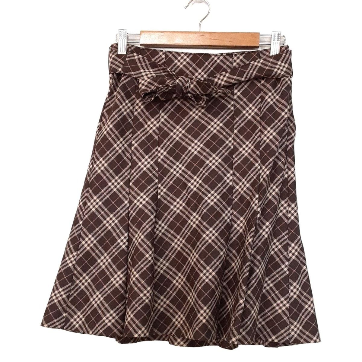 バーバリーブルーレーベル スカート サイズ36 S レディース - ダークブラウン×ベージュ×ピンク ひざ丈 チェック柄