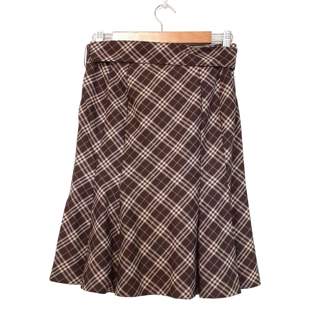 バーバリーブルーレーベル スカート サイズ36 S レディース - ダークブラウン×ベージュ×ピンク ひざ丈 チェック柄