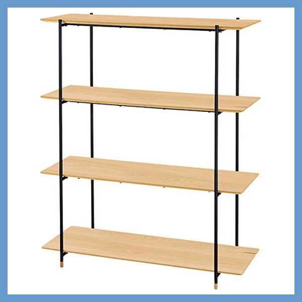天然木化粧繊維板の4段シェルフ オープンラック W108×D41.5×H131.5cm No.102 オーク
