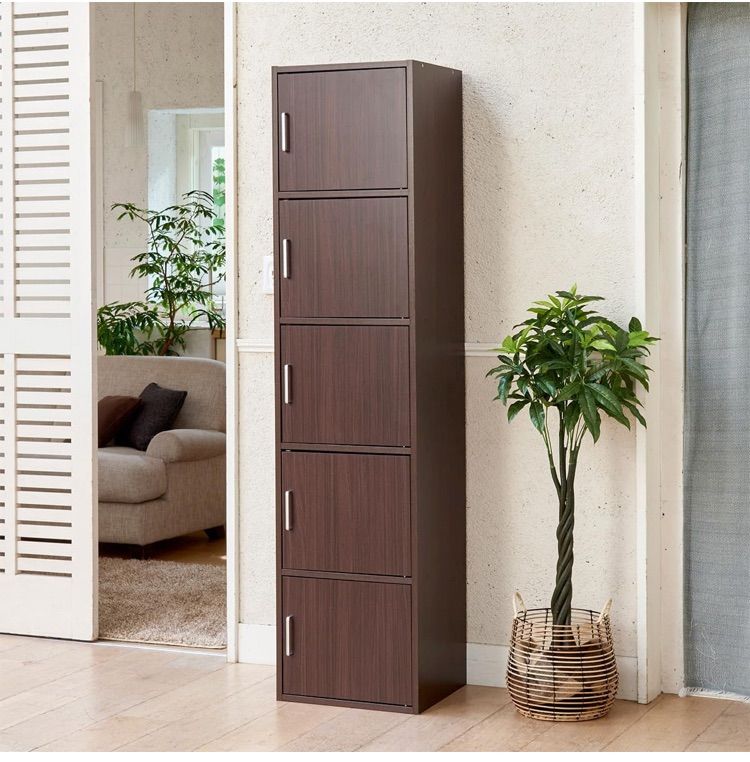 白井産業 収納棚 ラック ストッカー 5段の扉付き収納 同シリーズで 自由自在 一人暮らしの部屋や狭いスペースにぴったりサイズ ダークブラウン木目柄 ベーシックデザイン 幅43×奥行39.3×高さ179.7cm FUL-1845 5D DK フルニコ