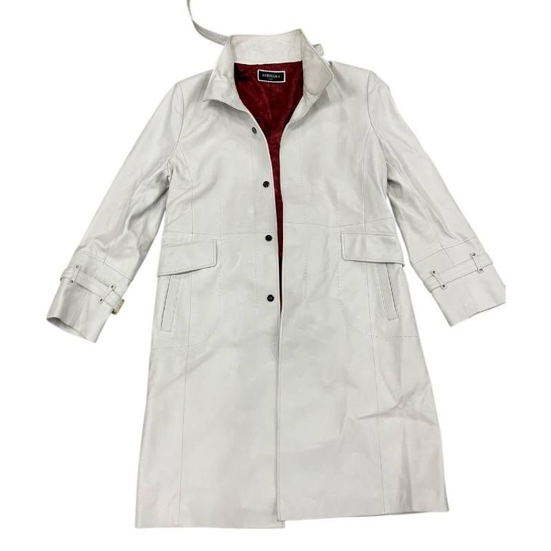 FERRARA フェラーラ ITALY製 羊革 レザーコート ホワイト系 メンズ Mサイズ相当 裏地ペイズリー柄 ベルト付き