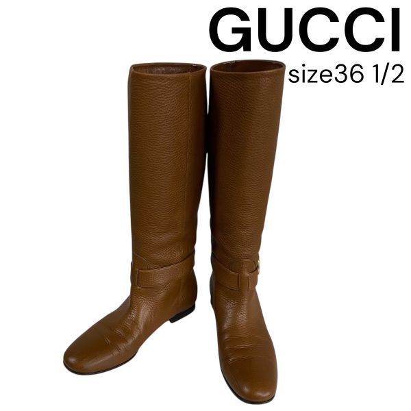グッチ GUCCI ロングブーツ GGバックル ライディングブーツ風 インターロッキングG ブラウン レザー 36 1 2 23.5cm レディース 5E245