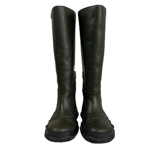 マルニ MARNI ロングブーツ ゴールド サイドジップ トレッドソール ダークグリーン レザー 36 23cm レディース 5E246