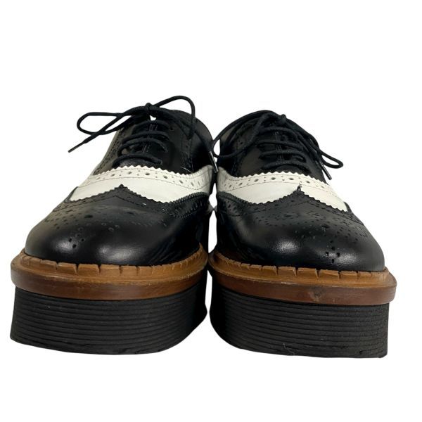 トッズ TOD S レースアップシューズ プラットフォーム ウィングチップ 厚底 黒 白 バイ レザー 34 21～22 cm レディース 5 E 250