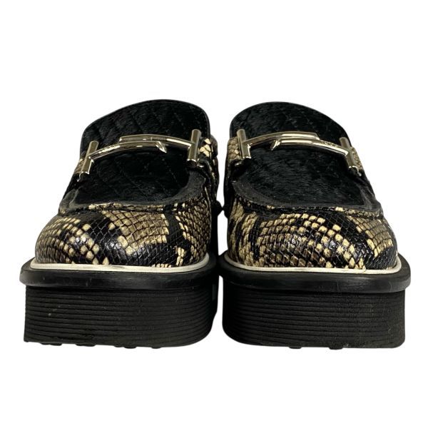 トッズ TOD S プラットフォームローファー 厚底 パイソン柄 メタル 黒 ブラック ベージュ 34 21～22 cm レディース 5 E 236