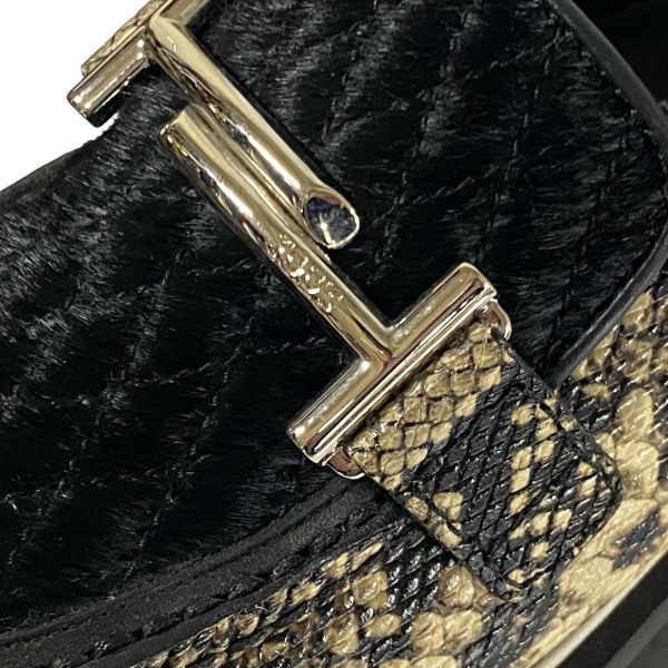  トッズ TOD S プラットフォームローファー 厚底 パイソン柄 メタル 黒 ブラック ベージュ 34 21～22 cm レディース 5 E 236 ローファー 革靴 靴