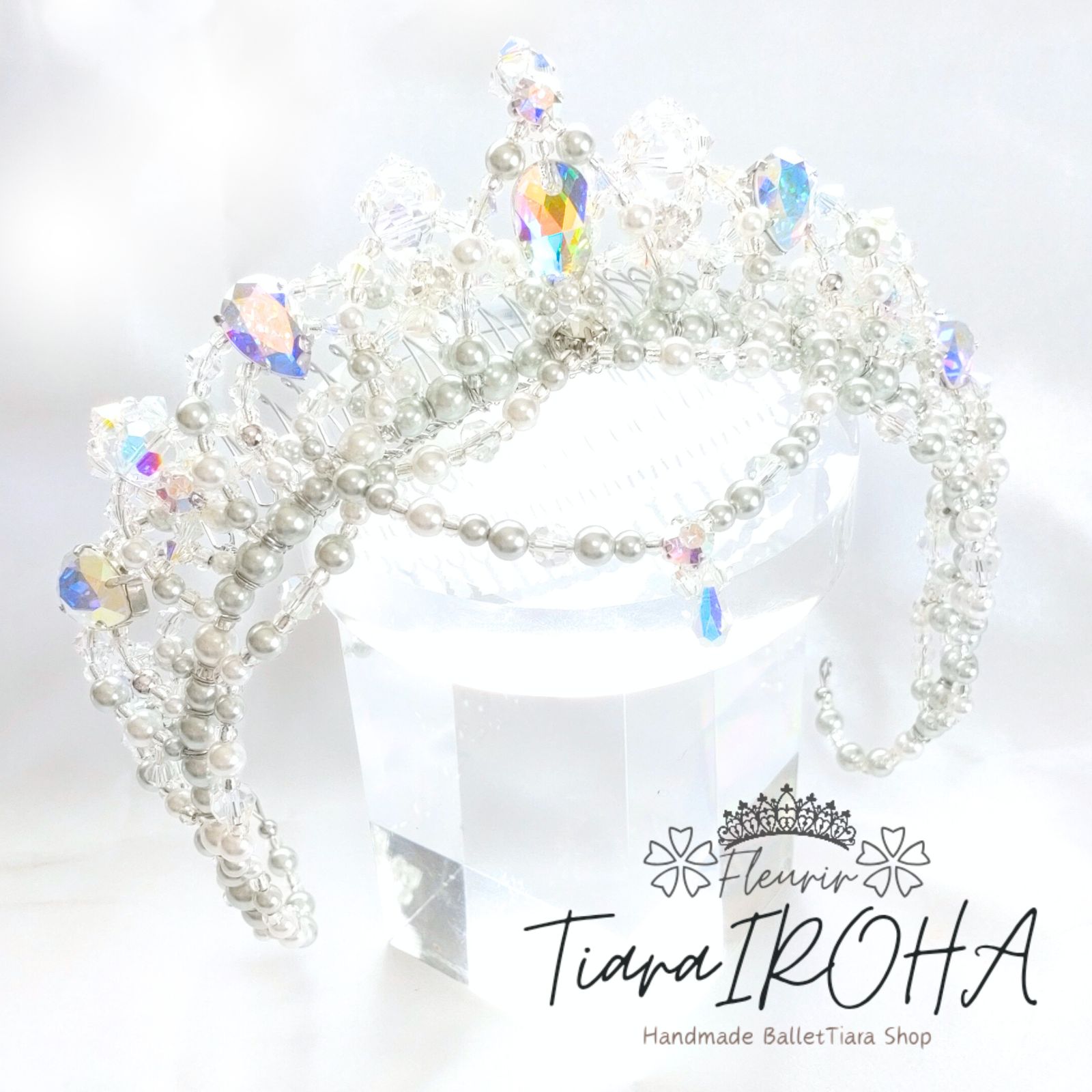 バレエ ティアラ 大人用 シルバー クリスタル コーム付