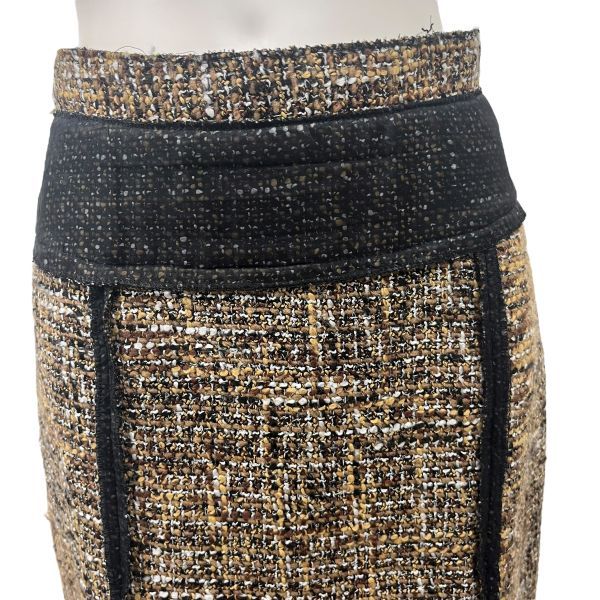 D-G ドルチェアンドガッバーナ ツイードスカート 膝丈 タイト 黒 ブラウン 茶系 ウール シルク 42 XL 13号 レディース