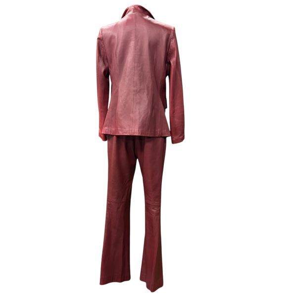 ロイヤルチエ ROYAL CHIE レザースーツ セットアップ レザージャケット レザーパンツ 赤 リアルレザー M～L レディース S5X078