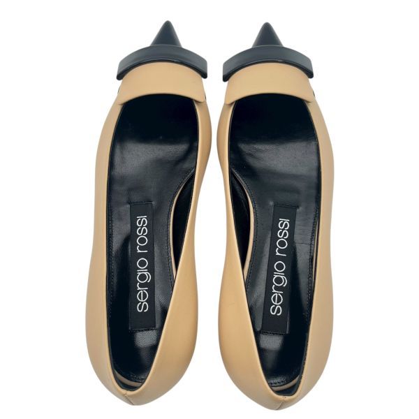  セルジオロッシ Sergio Rossi フラットパンプス SR 1 バレリーナ バイ ベージュ 黒 レザー 351 2 約22.5 cm～23 cm レディース S 5 X 060 フラットシューズ バレエシューズ パンプス