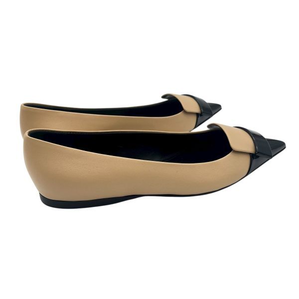 セルジオロッシ Sergio Rossi フラットパンプス SR 1 バレリーナ バイ ベージュ 黒 レザー 351 2 約22.5 cm～23 cm レディース S 5 X 060
