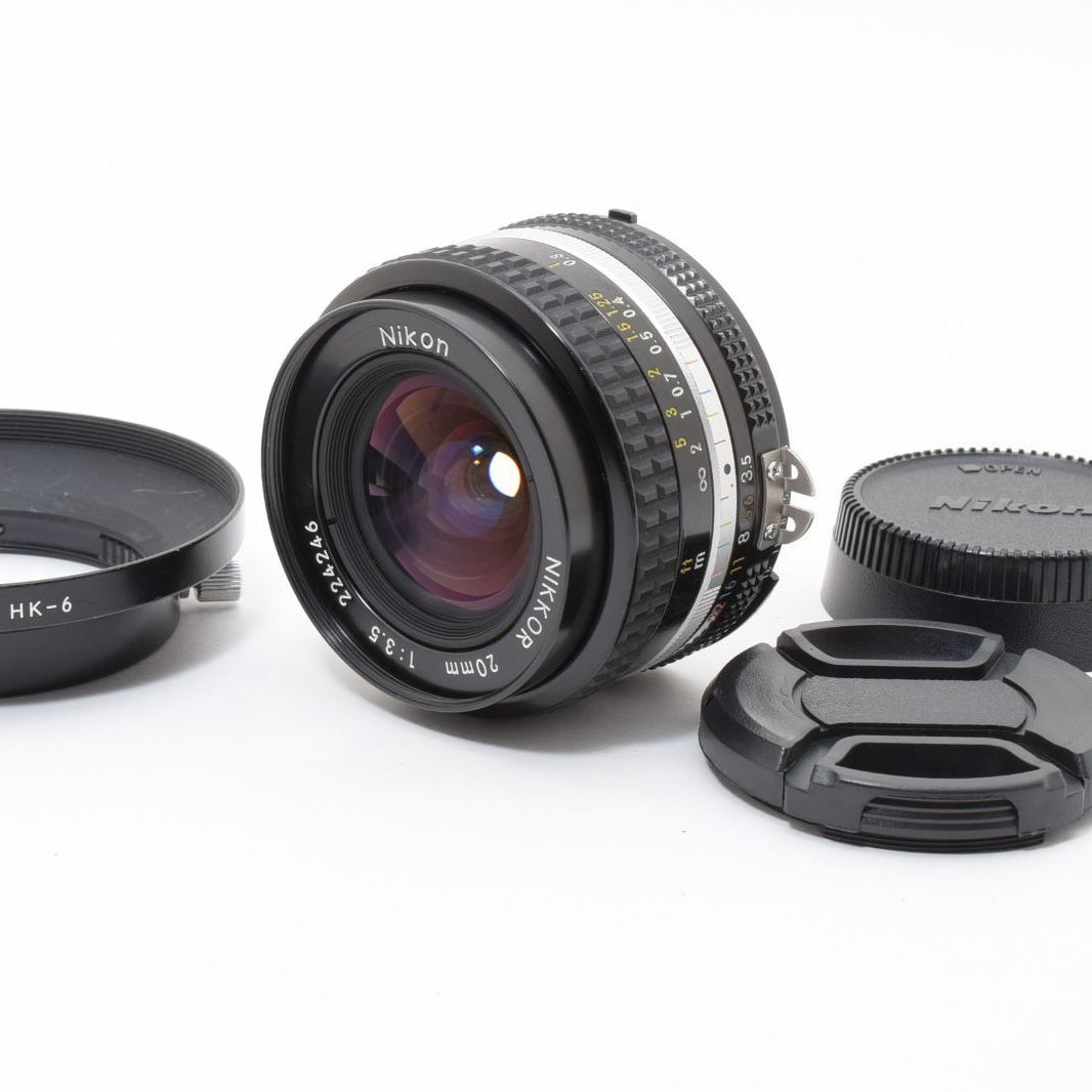 Nikon Ai-s NIKKOR 20mm F3.5 広角レンズ フード付 HK-6 光学 動作良好 ニコン Ai-s 単焦点 フルサイズ対応 風景撮影 MFレンズ
