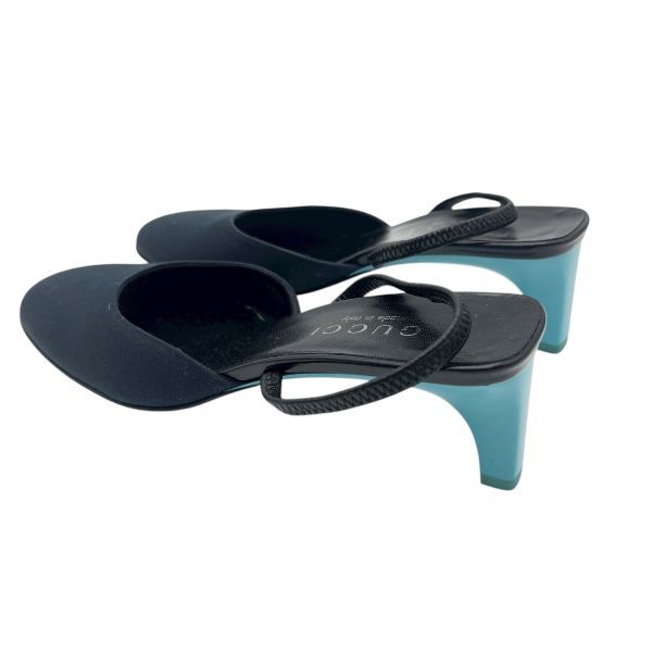 グッチ GUCCI ミュール サンダル バイ ネイビー 水色 35 C 約22.5 cm～23 cm レディース S 5 X 058