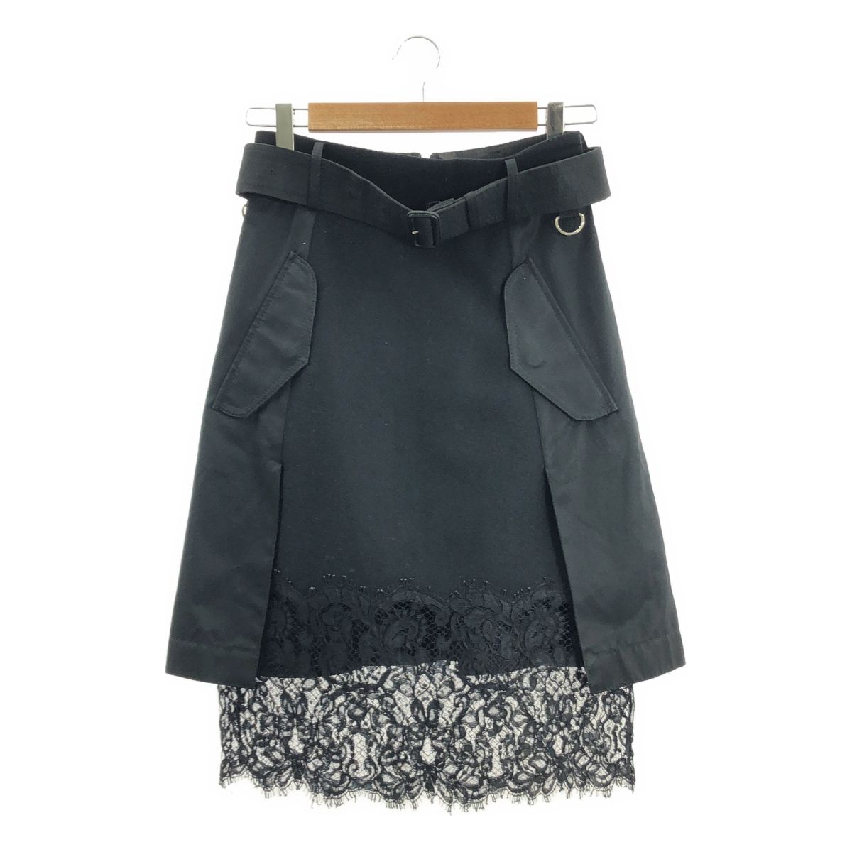 sacai サカイ 異素材切替 ベルテッド スカート 1 ブラック レディース