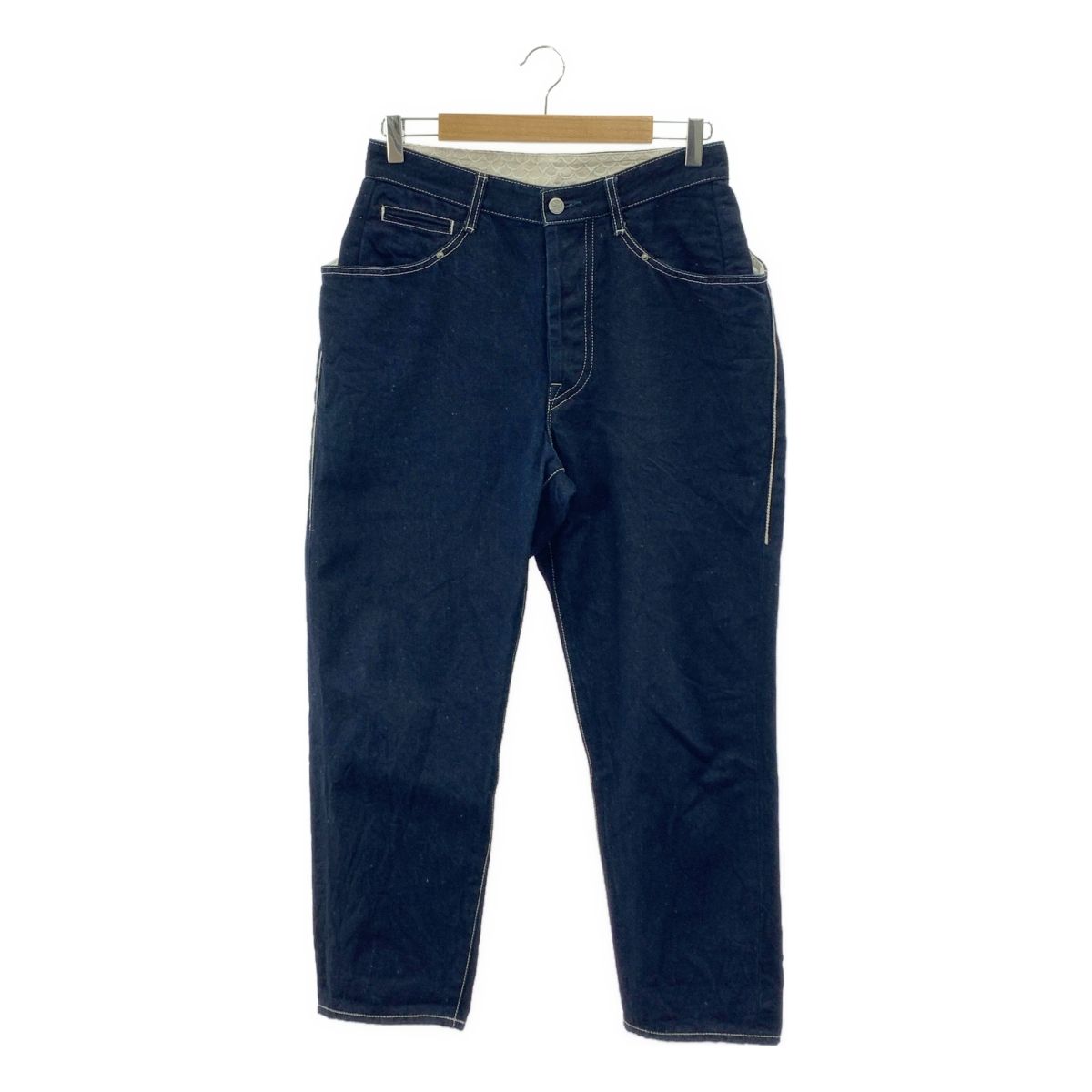 mina perhonen ミナペルホネン always レザーパッチ 濃紺デニムパンツ 38 インディゴ レディース