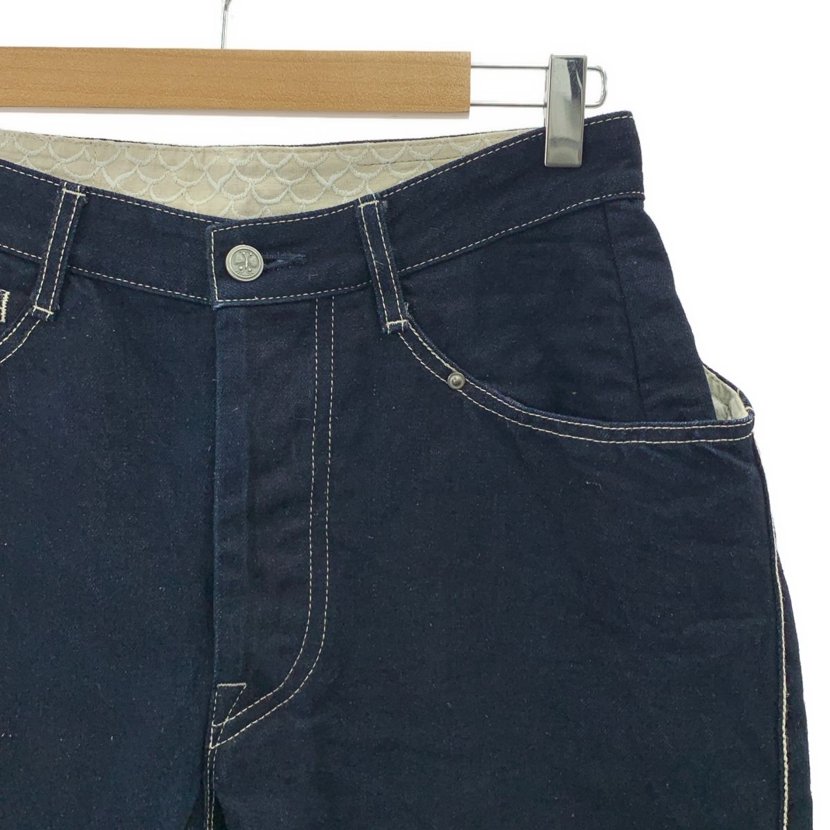 mina perhonen ミナペルホネン always レザーパッチ 濃紺デニムパンツ 38 インディゴ レディース