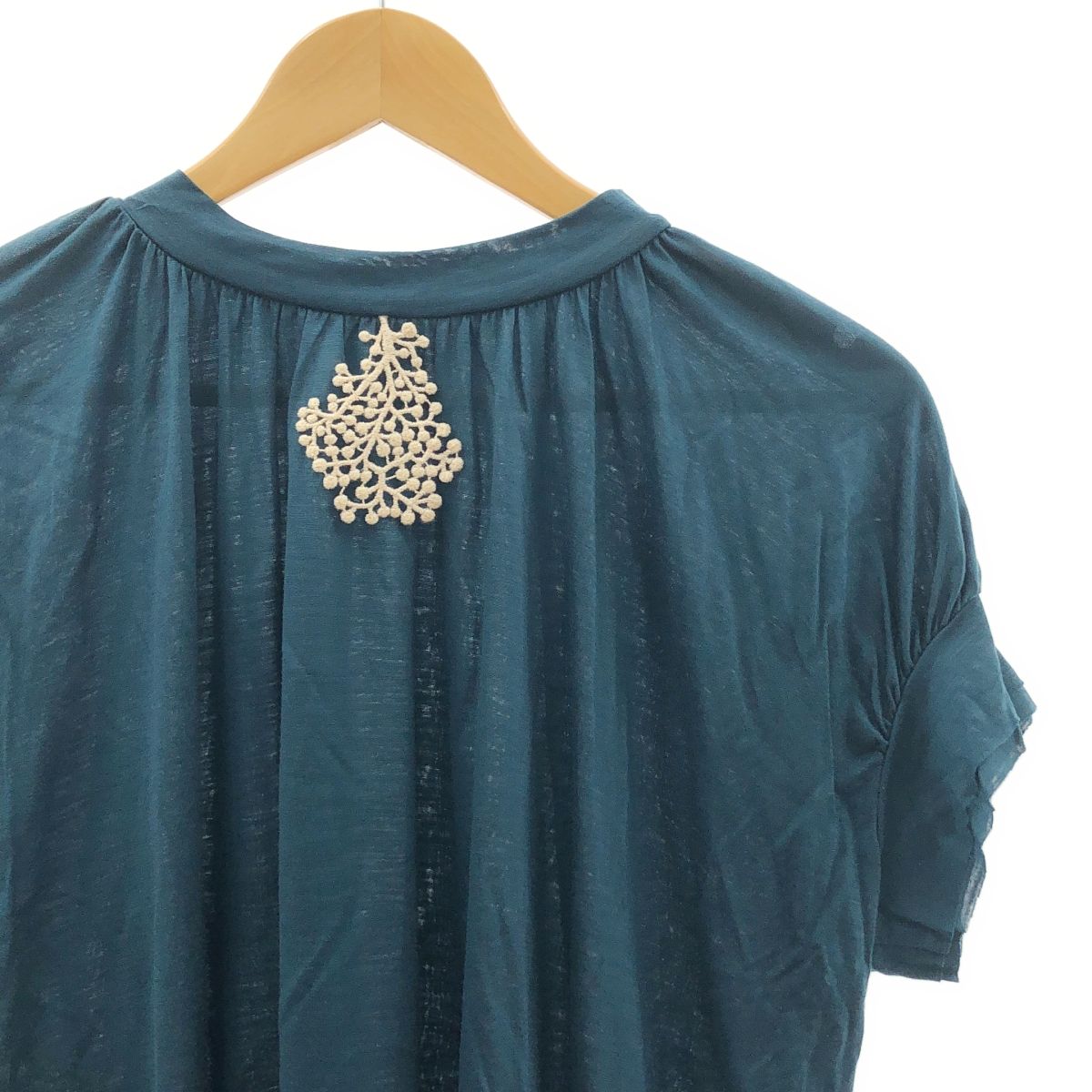 mina perhonen ミナペルホネン calmati キュプラ ギャザー ボリューム カットソー 38 ブルーグリーン レディース