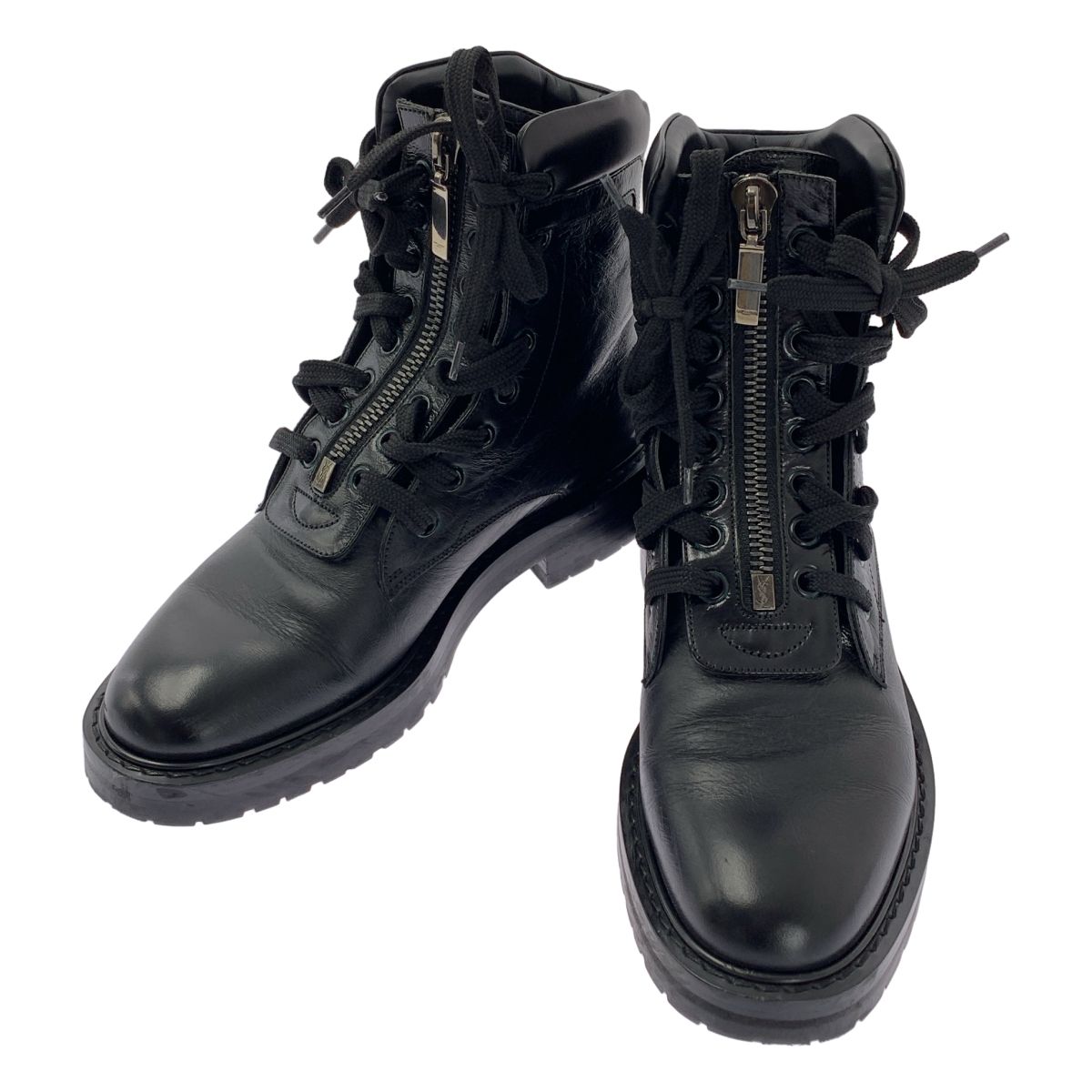 SAINT LAURENT PARIS サンローランパリ センタージップ レースアップ コンバット レザーブーツ 37 ブラック レディース