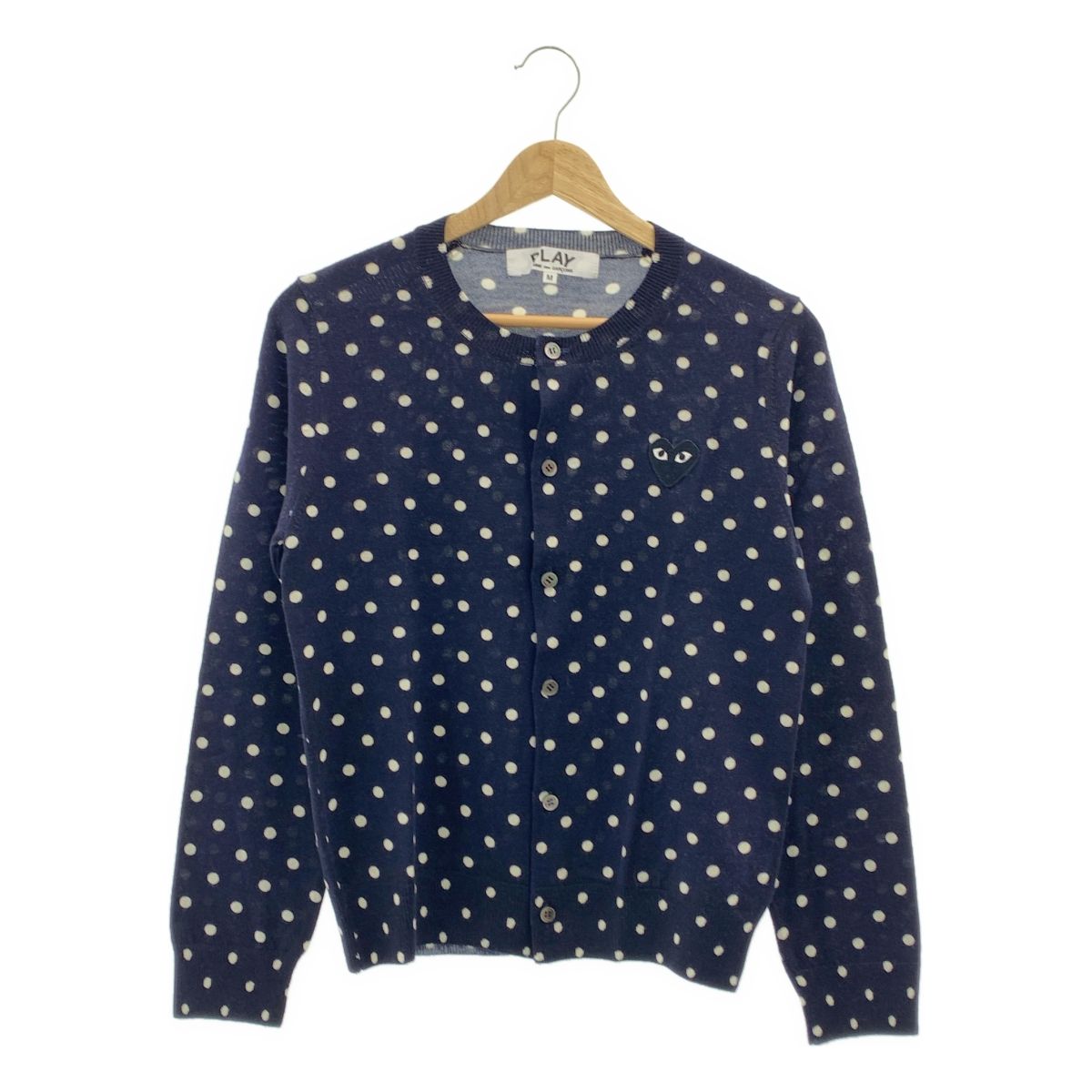 PLAY COMME des GARCONS プレイコムデギャルソン AD2013 ウール ドット ハートロゴワッペン クルーネック ニットカーディガン M ネイビー レディース