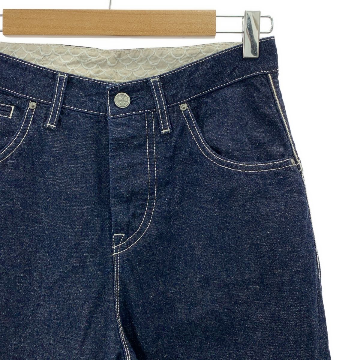 mina perhonen ミナペルホネン every day エブリデイ レザーパッチ 濃紺デニムパンツ 38 インディゴ レディース