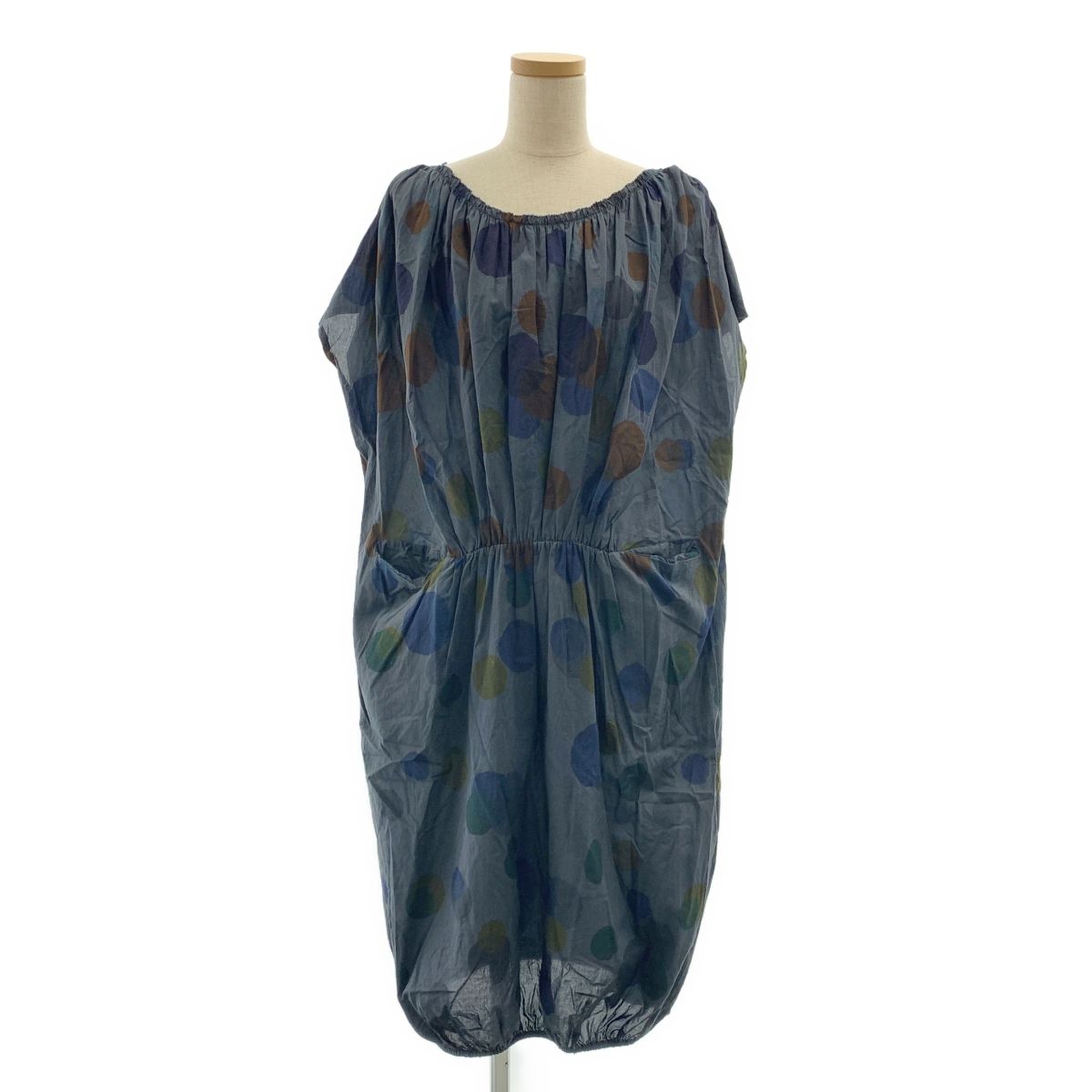 mina perhonen ミナペルホネン rain star ギャザー ボリューム ワンピース 38 チャコールグレー マルチ レディース