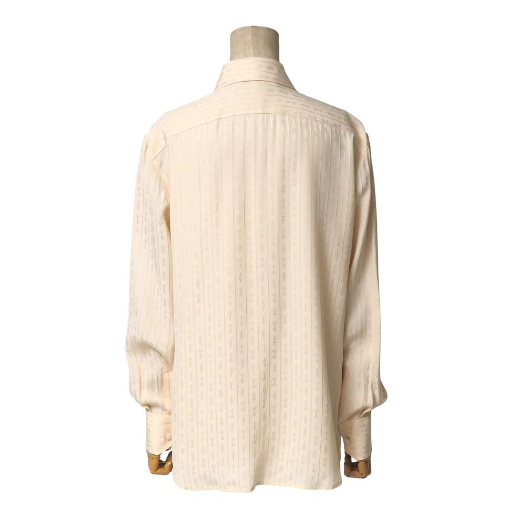 製 GUCCI グッチ ブラウス サイズ40 165 88 Y ホースビット 総柄 ストライプ 総シルク 長袖 シャツ RA 6538