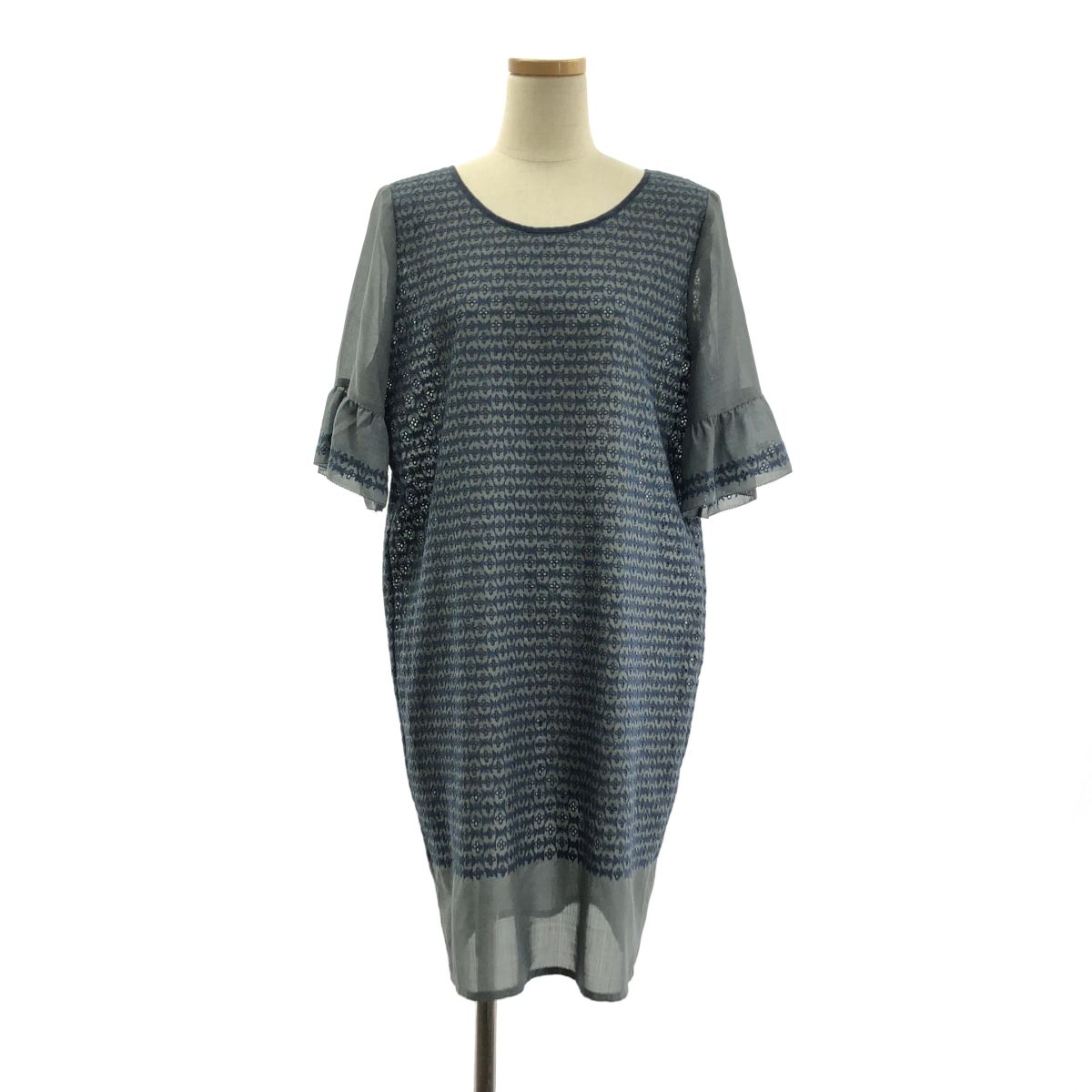 mina perhonen ミナペルホネン beads garden ビーズガーデン エンブロイダリー ボリュームスリーブ ワンピース 36 グレー ネイビー レディース