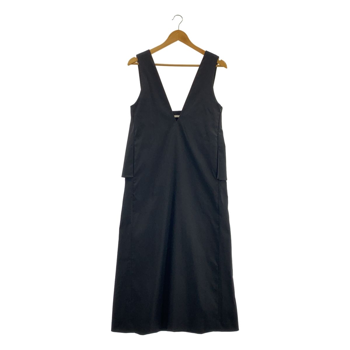 LE PHIL ルフィル ストレッチツイル ジャンパースカート Vネック ドレス ワンピース 0 ブラック レディース