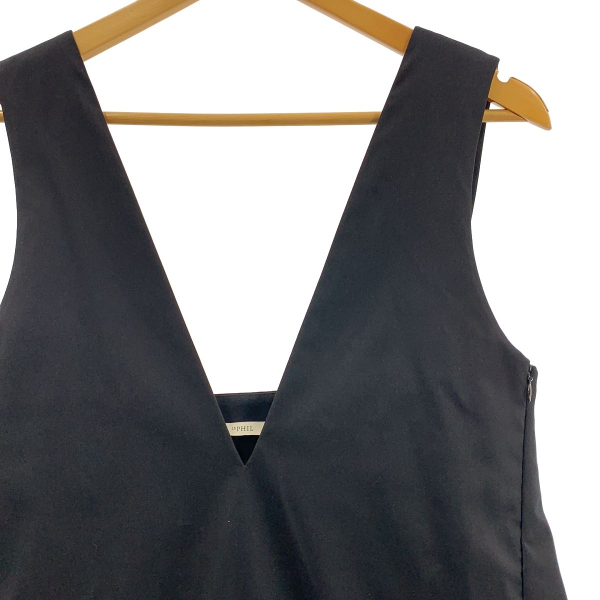 LE PHIL ルフィル ストレッチツイル ジャンパースカート Vネック ドレス ワンピース 0 ブラック レディース