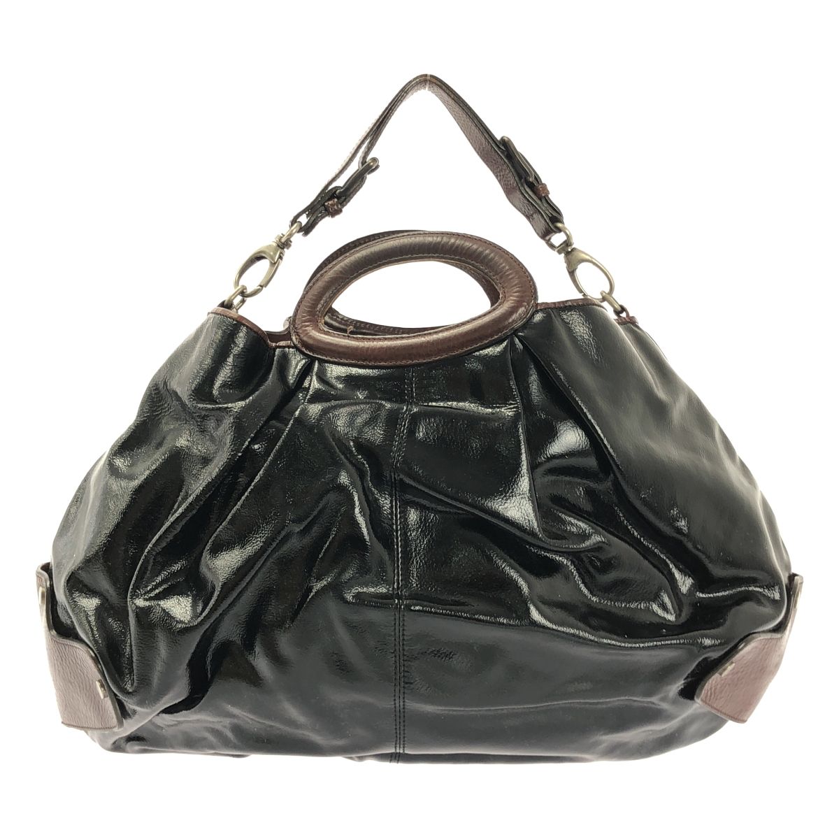 MARNI マルニ 2Way パテントレザー バルーン トート ショルダーバッグ ブラック レディース