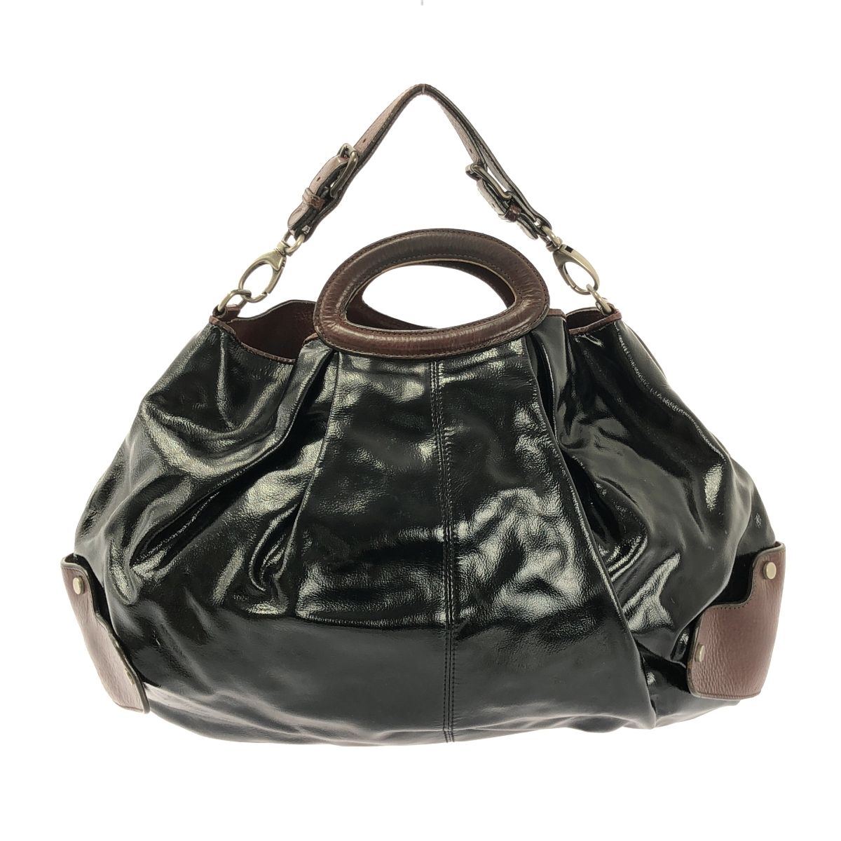 MARNI マルニ 2 Way パテントレザー バルーン トート ショルダーバッグ ブラック レディース