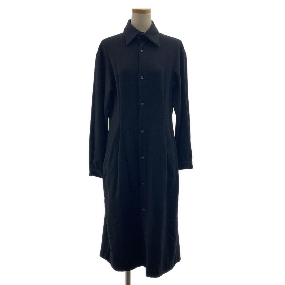 REGULATION Yohji Yamamoto レギュレーションヨウジヤマモト ウール 着脱可 オーバー シャツ ワンピース 2 ブラック レディース