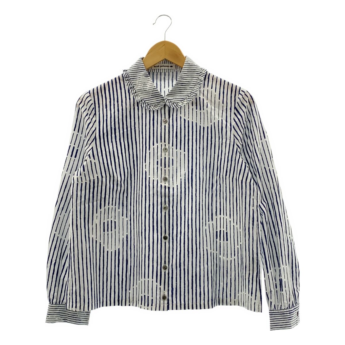 mina perhonen ミナペルホネン 2025-26 a w misty flower フラワー ストライプ ラウンド シャツ 40 ネイビー ホワイト レディース