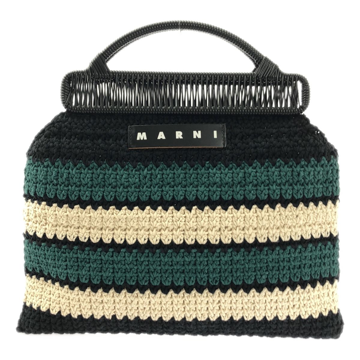 MARNI マルニ MARKET CROCHET BAG クロシェ ニット ハンドバッグ グリーン ブラック アイボリー系 レディース