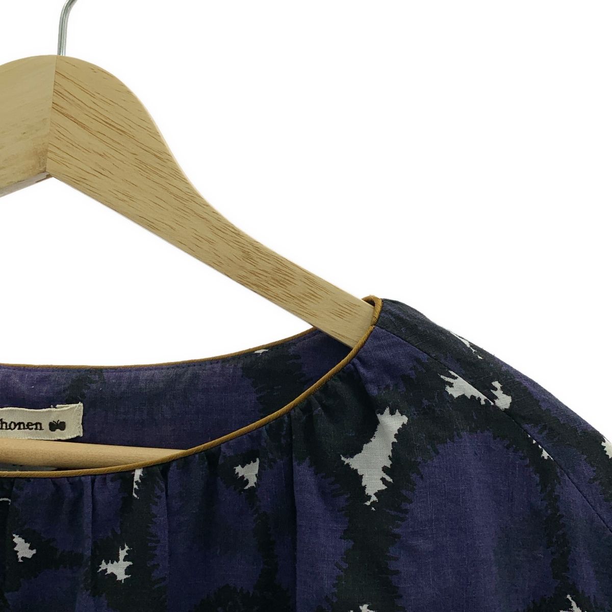 mina perhonen ミナペルホネン sumile リネン ギャザー プルオーバー 半袖ブラウス 36 ネイビー レディース